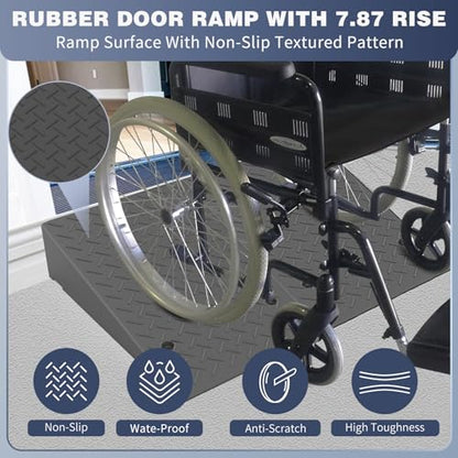 Rubber Threshold Ramp 7.87 Inch Rise, Wheelchair Rubber Door Ramp with Non-Slip Surface, Home Step Ramp with Channel for Wheelchairs/Cars/Scooters (2PCS, 2200LBs Loading) - size: 7.87IN-2PCS