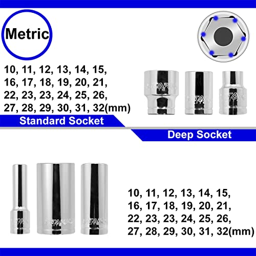 Stark Elite 1/2" Drive 84pcs Impact Socket MASTER SET, SAE & Metric from 3/8 Inch - 1-5/16 Inch, 10mm - 32mm, Standard/Deep Sockets with Case - style: 84pcs SAE/Metric Impact Socket Set