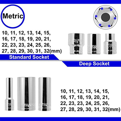 Stark Elite 1/2" Drive 84pcs Impact Socket MASTER SET, SAE & Metric from 3/8 Inch - 1-5/16 Inch, 10mm - 32mm, Standard/Deep Sockets with Case - style: 84pcs SAE/Metric Impact Socket Set