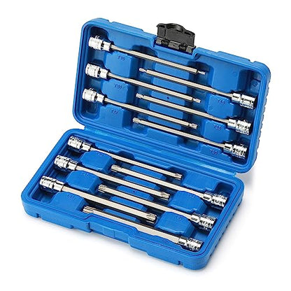 CASOMAN 3/8"Drive Extra Long Torx Bit Socket Set, 12 Piece Torx Star Bit Set, T10 to T60, Length: 150mm, CR-V&S2 Steel - size: 150mm | 12-piece Set