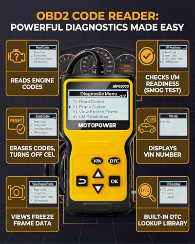 MOTOPOWER MP69033 Car OBD2 Scanner Code Reader Engine Fault Scanner CAN Diagnostic Scan Tool for All OBD II Protocol Cars Since 1996, Yellow