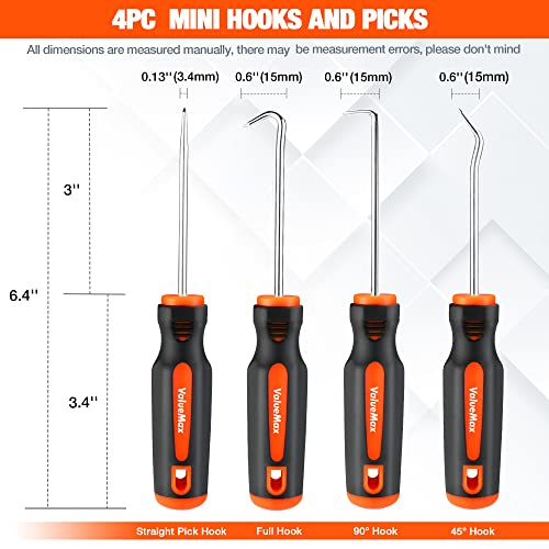 ValueMax 10PC Precision Hook & Pick Set, Magnetic Pick Tool with Scraper | Automotive & Electronic Repairs, Ideal for O-Rings, Seals & Gaskets, Ergonomic TPR Grip, Durable Storage Bag