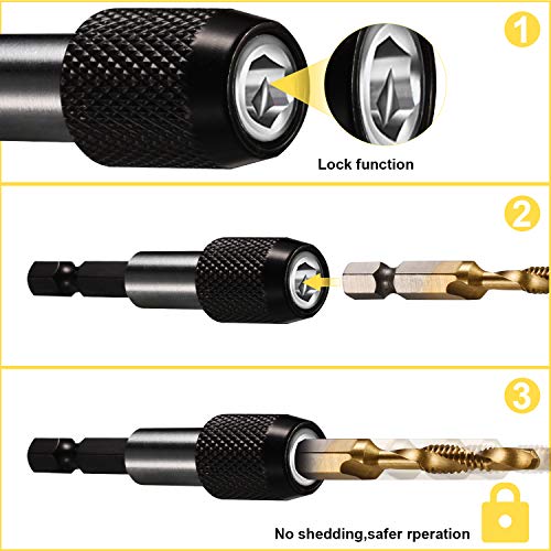 THINKWORK Combination Drill Tap & Tap Bit Set, 3-in-1 Titanium Coated Screw Tapping Bit Tool for Drilling, Tapping, Countersinking, with Quick-Change Adapter, 13 PCS SAE/Metric - size: SAE/Metric