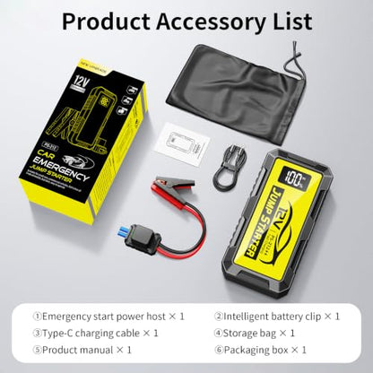 8000A Car Jump Starter, 12V Jump Starter Battery Pack (All Gas,up to 10.0L Diesel Engine) Jumper Cables Portable Lithium Jump Box, USB Output and LED Light - color: yellow