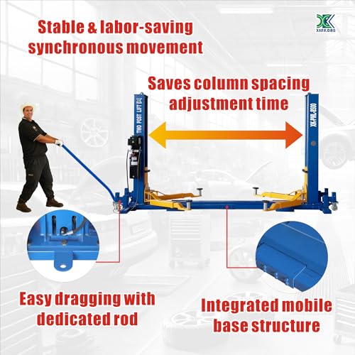 XK Mobile 2 Post Car Lift 8500 lb Portable Base 220V with Wheels 8500 | Auto Lift Bilateral Unlocking,Adjustable 2-Section Arms Design for Trucks, SUVs, Vehicles Home Garage and Shop Repair
