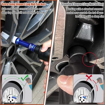 19mm 6" Extra-long Thin Wall Wheel Protector Impact Deep Socket Set, Non-Marring Lug Nut Socket Set, 6 Point, W12003A-19 - size: XL 19mm