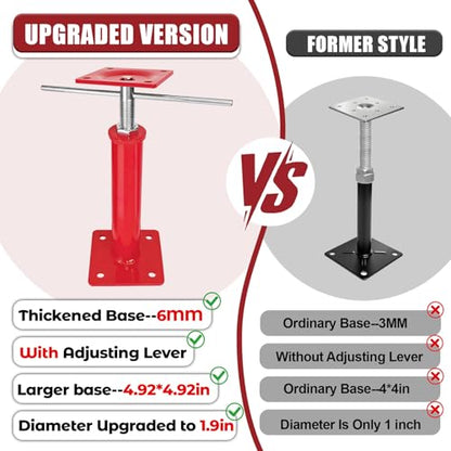 4 Pack Adjustable House Floor Jacks, 11"-16" Height Range Jack Post for Leveling, 3-5 Ton Lod Capacity Heavy-Duty Basement Support Screw Jack for House Foundation, Stairs, Porches, Roof Beams, Red - size: 11"-16"（4Pack)