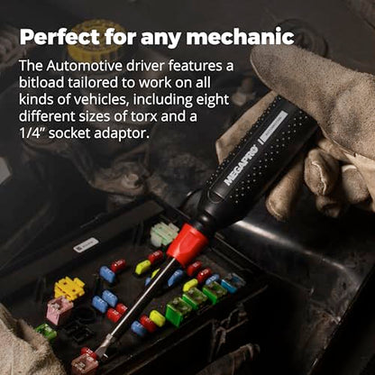 Megapro Automotive Screwdriver Set | One Multi-Bit Screwdriver with ¼” Hex Shaft | Phillips, Torx | Compact Automotive Bit Set (15-in-1) - style: 15-in-1
