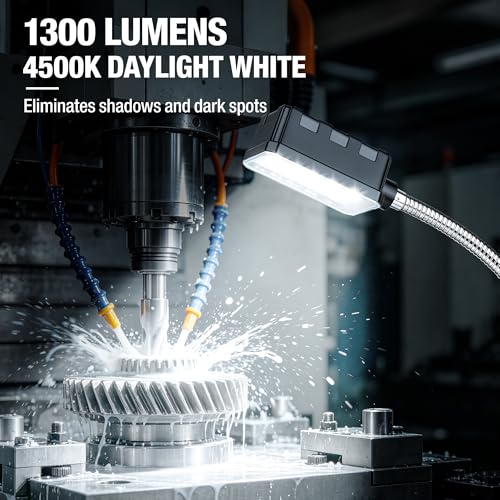 Magnetic Work Light, 1300 Lumens Led Machine Lights | Strong Magnetic Base, 20 inch Flexible Magnetic Lamp, For Garage, Workshop, Bandsaw, Lathe, Drill Press, 120V
