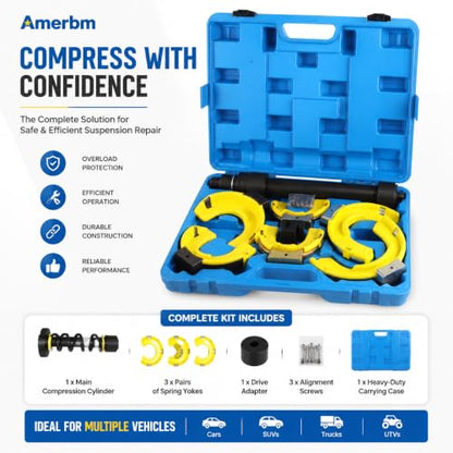 Heavy Duty Macpherson Strut Spring Compressor Tool - Impact Wrench Compatible, Coil Spring Extractor Kit with Overload Protection & Safety Guard, 3 Interchangeable Forks for Car & UTV - style: Impact Wrench Rated