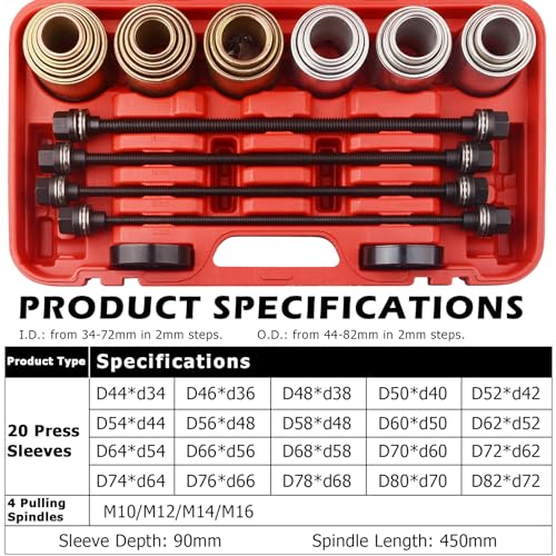 DAYUAN 52 in 1 Custom Bushing Driver Set Bundle with Universal Press and Pull Sleeve Remove Install Bushes Bearings Garage Tool Kit