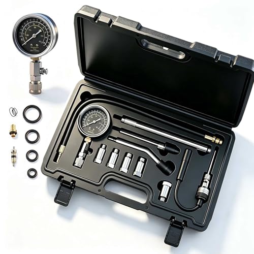 Professional 11-Piece 0-300 Psi Engine Compression Tester Kit with Spark Plug Tester, Adapters & Quick-Release Valve for Gasoline Car, Truck, Motorcycle, Lawn Mower
