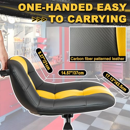 Rolling Stool with Wheels, Adjustable Height Pneumatic Garage Work Mechanic Stool Seat with Backrest, 400 LBS Capacity 360° Swivel Mechanic Crepper Chair with Tool Tray Storage, Yellow - color: Yellow