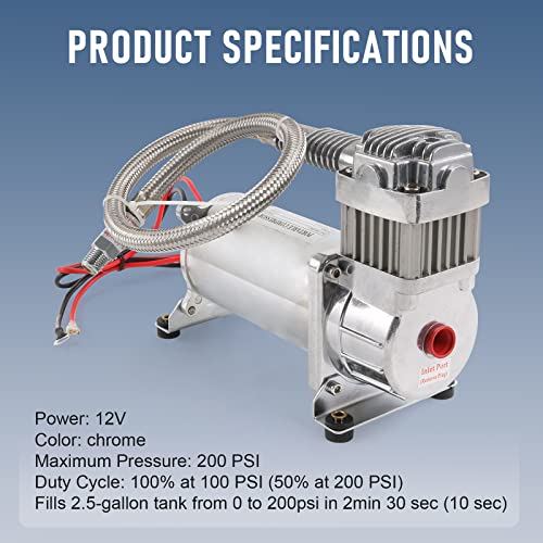 DICMIC 12V 444C 200 PSI Chrome Air Compressor for Auto/Motorcycle - size: 1Pc