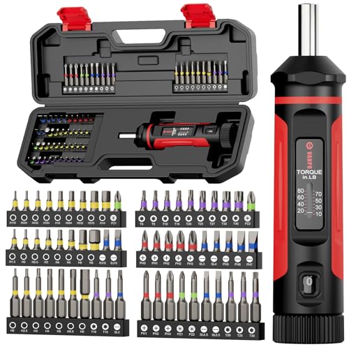VANPO Torque Screwdriver 10-80 in-lb, 1/4" Drive Precision Driver Set | Inch Pounds Torque Wrench, 60 S2 Steel Bits for Gunsmithing, Bike Repair, Scope Mounting, Maintenance, DIY - size: 10-80In-lb