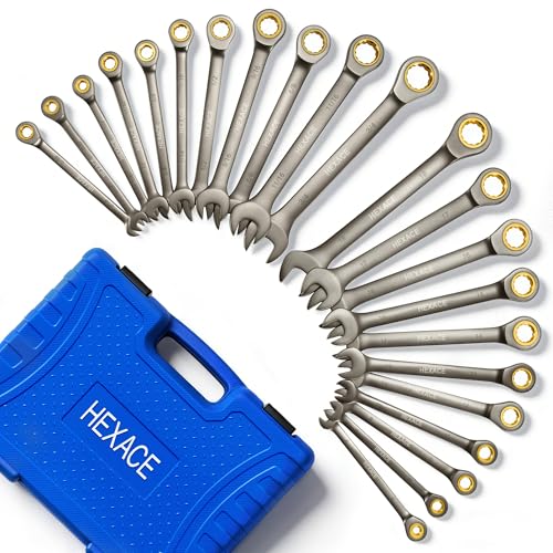 22-Piece Ratcheting Wrench Set, 72 Teeth, Metric 6-18 mm & SAE 1/4-3/4", Combination Wrench Sets with Organizer Box