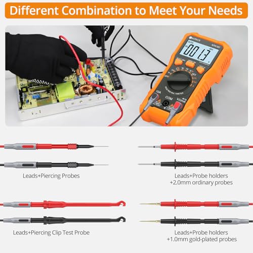 Neoteck 17PCS Multimeter Automotive Test Leads Wire Piercing Clip Puncture Probes Replaceable Gold-Plated Multimeter Probes 4mm Banana Plug Extension Test Cable Set