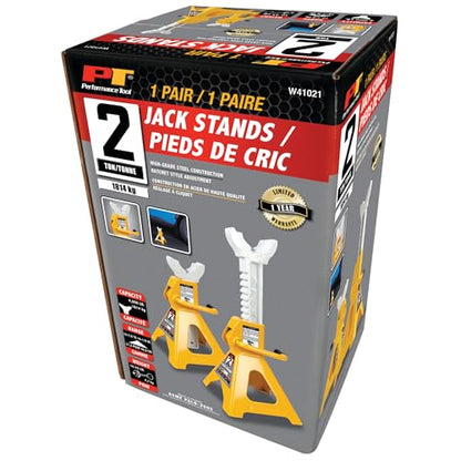 Performance Tool W41021 Ratchet Style Jack Stand Set for Lifting Vehicles During Maintenance, Yellow, 2-Ton - size: 2-Ton, style: 2 Ton (4,000 lbs.) Jack Stand