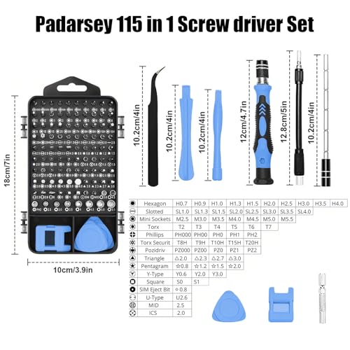 115-in-1 Precision Screwdriver Sets, Multiple Repair Tool Kit with Cluch Head and Bits Non Slip Handle and Tweezers for Electronics, Watch, Glasses, Automotive Maintenance, Blue - color: Blue