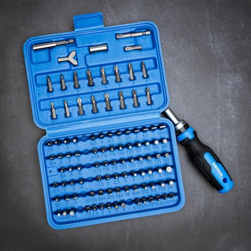 NEIKO 10082A Security Bit Set and Ratcheting Screwdriver | 101 Piece Set | Chrome Vanadium Steel | Screwdriver Bit Set Phillips, Tamperproof Torx Bits, & Flat | 1/4" Hex Shank Magnetic Bit Holder - size: Screwdriver Bit, style: Security