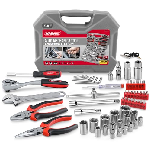 Hi-Spec Tools 67pc SAE Auto Mechanics Hand Tool Kit Set. Complete Car, Motorcycle, Engine & Garage Repairs with Sockets, Ratchet Wrench, Pliers & More - size: SAE_67 PCS