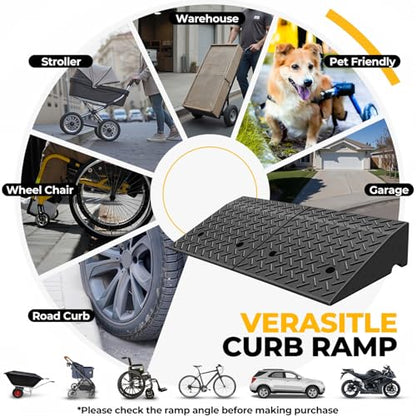 Auto Dynasty Rubber Curb Ramps, 7" Lift Height Curbside Ramp, 4400 LBS/2T Capacity Sidewalk Curb Ramp for Cars Trucks Bikes Motorcycles Wheelchairs, 1 Pack - size: 7" Rise