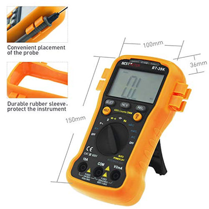 BTMETER BT-39K Digital Multimeter with Case, 4000 Count Volt Ohm Amp Tester, Auto ranging Voltmeter DMM for AC/DC Current, Voltage, Resistance Frequency, with NCV, Continuity, Diode, Auto Backlight
