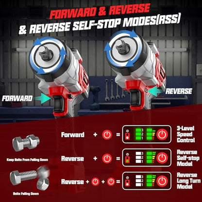 Cordless 1/2" Impact Wrench Compatibe with Milwaukee 18V Battery, 1250Ft-lbs(1700N.M) High Torque Impact Gun Heavy Duty, Brushless Electric Power Impact Driver with 4 Sockets&4 Speed Modes&LED Light - size: 1/2" 1700NM Compatibe with Milwaukee