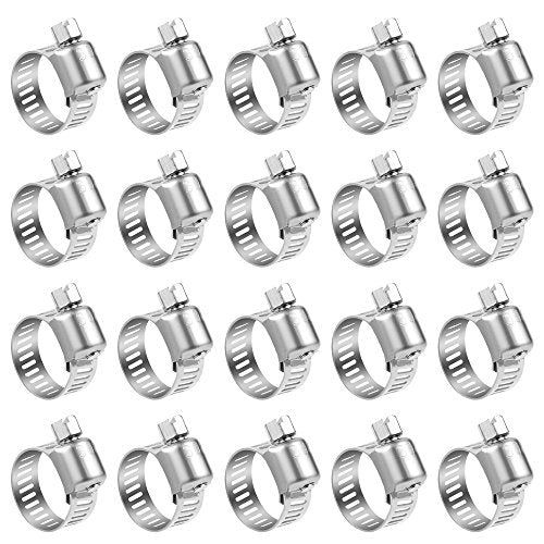 LOKMAN 20 Pack Stainless Steel Hose Clamp Adjustable 5/8'' - 1'' (16-25mm) Worm Gear Hose Clamp, Metal Fuel Line Pipe Clamp for Plumbing, Automotive And Mechanical Application - size: 16-25mm