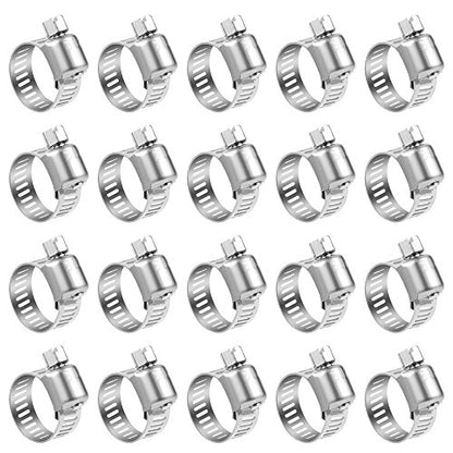 LOKMAN 20 Pack Stainless Steel Hose Clamp Adjustable 5/8'' - 1'' (16-25mm) Worm Gear Hose Clamp, Metal Fuel Line Pipe Clamp for Plumbing, Automotive And Mechanical Application - size: 16-25mm