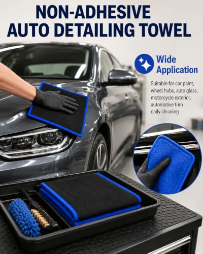 2 PCS Clay Towel, Upgraded Non-Stick Clay Bar Towel for Auto Detailing, 12 x 12 Inch Clay Bar Towel, Microfiber Car Clay Towel, Cleaning and Polishing for Cars, Trucks, and SUV