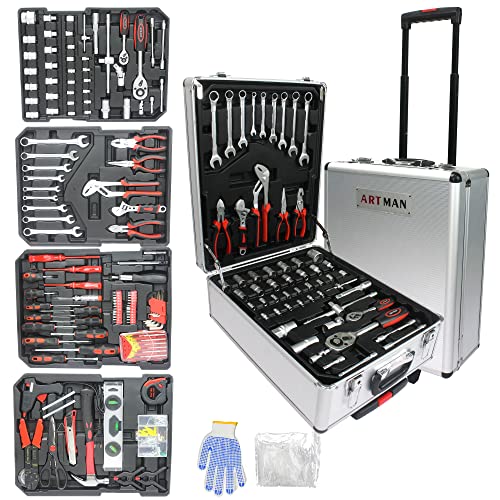 Campfun 899-Piece Household Tool Set with Complete Hand Tools, Mechanic Toolbox Set with Rolling Case, Tool Set for Home/Auto Repair, White - color: White