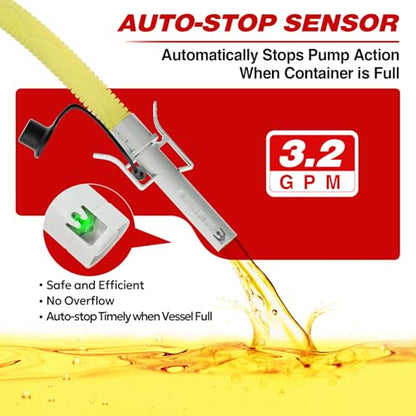 Keimi Portable Fuel Transfer Pump with Auto-Stop, 3.2 Gallon per Min, 51" Extra Long Hose, Battery & USB Powered, 4 Can Adapters, Leak-proof Gas Pump for Oil, Diesel and Gasoline - color: Grey Red