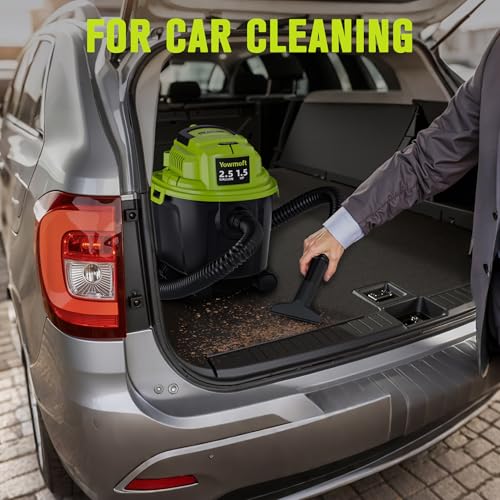 2.5 Gal Shop Vac, 1.5 HP Mini Wet Dry Vacuum with Blower, YWDV25B | 3-in-1 Portable Compact Shop Vacuum with 15ft Reach & Attachments for Car, Garage, Home