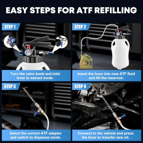 10L Transmission Fluid Pump 2 Way ATF Refill Dispenser, Pneumatic Oil Fluid Extractor & Transfer Pump with 15 Pieces ATF Adapters, Pressure Gauge & 4 Hoses for Automotive Oil Change