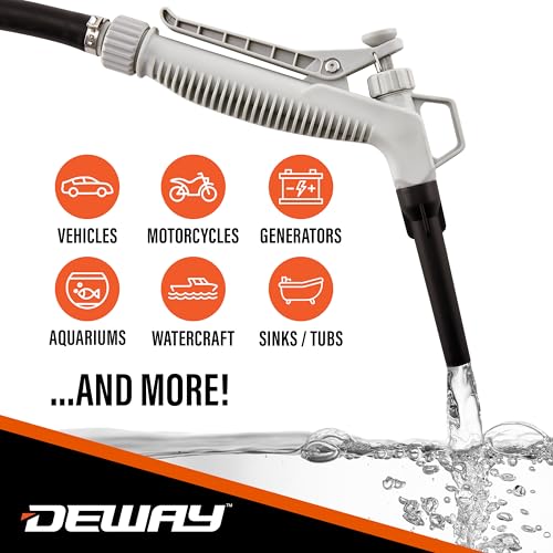 Deway Automatic Fuel Transfer Pump with Nozzle for Quick Flow Control & Stop, 51" Heavy Duty Rubber Hose, Powerful AA Battery Powered w/USB-C Option, Fits All Size Cans, Transfers at 3.8 Gal/Min - style: Hand-Trigger Nozzle w/ Rubber Hose