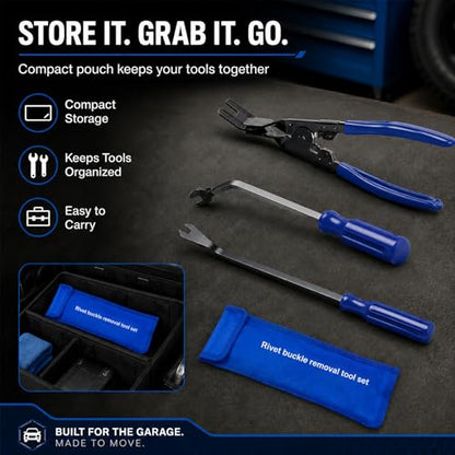 3 Pcs Auto Clip Pliers Set & Fastener Remover – Car Trim Rivet Removal Pry Tool Repair Kit with Storage Bag, for Automotive Door Panel, Upholstery, Dashboard, Plastic Fasteners (Blue) - color: Blue
