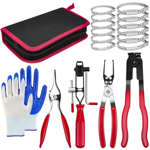 CV Boot Clamp Pliers Kit,Electrical Disconnect Pliers Fuel Filter Caliper with 10PCS Stainless Steel CV Boot Band Clamps