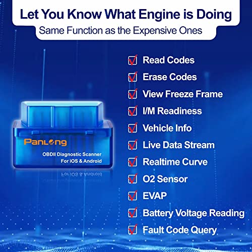 Panlong OBD2 Scanner Bluetooth for iPhone iOS Android OBDII Car Diagnostic Scan Tool Engine Fault Code Reader - style: For iOS Android