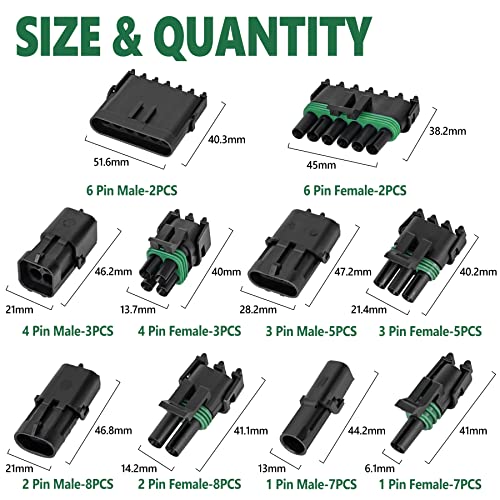 376Pcs 25 Kits Waterproof Automotive Electrical Connectors 1/2/3/4/6 Male&Female Pin 22-14AWG Wire Harness Spark Plug Connector Terminals Plug Kit Car - size: 25 Kits 22-14AWG 1/2/3/4/6 Pin