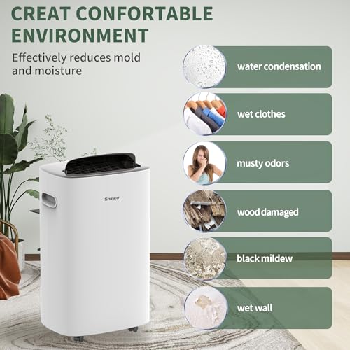Shinco 86 Pints Dehumidifier for Home and Basements, 5000 Sq.Ft Dehumidifiers with Drain Hose, Auto or Manual Drainage, Auto Defrost, Quietly Remove Moisture, Intelligent Humidity Control, 24HR Timer - color: 5,000 Sq.Ft with Drain Pipe