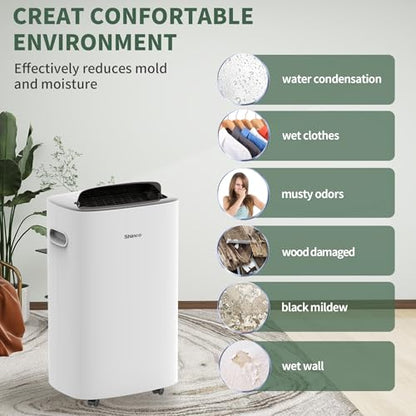 Shinco 86 Pints Dehumidifier for Home and Basements, 5000 Sq.Ft Dehumidifiers with Drain Hose, Auto or Manual Drainage, Auto Defrost, Quietly Remove Moisture, Intelligent Humidity Control, 24HR Timer - color: 5,000 Sq.Ft with Drain Pipe