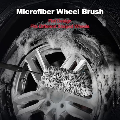 4PCS Wheel Detailing Kit Metal-Free Dual Hardness Towel Care Gift | Scratch-safe metal-free rim brush, dual tire brushes, lint towel, compact portable, brake dust cleaner, DIY & shop gift - color: 4