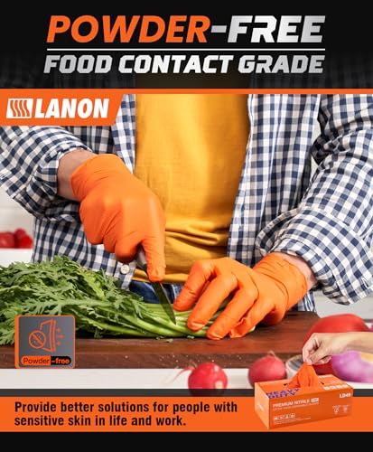 LANON 8mil Orange Disposable Nitrile Gloves, Mechanic, Heavy Duty, Food Safe, Latex Free, Powder Free, Fully-Diamond Textured, XXL - size: 2X-Large (Pack of 100), style: 100 Pcs