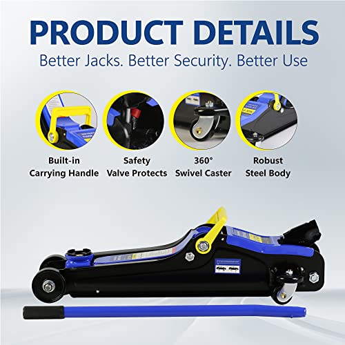 2T Low Profile Steel Floor Jack, 4000 lb, Single Pump, 3.3"-15.2" Lift | Heavy-duty steel, single-piston quick lift, low profile, 3.3"-15.2" range, includes storage bag, overload protection. - size: 2T Single Pump 3.3"-15.2" With Storage Bag