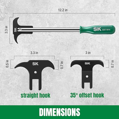 SK Seal Puller with 2 Extra Blades, Includes Straight & Offset Hook | Heat Treated Steel, Dual Hook Tips for Oil and Grease Seal Removal, for Cars, Suvs, Light Trucks and Motorcycle