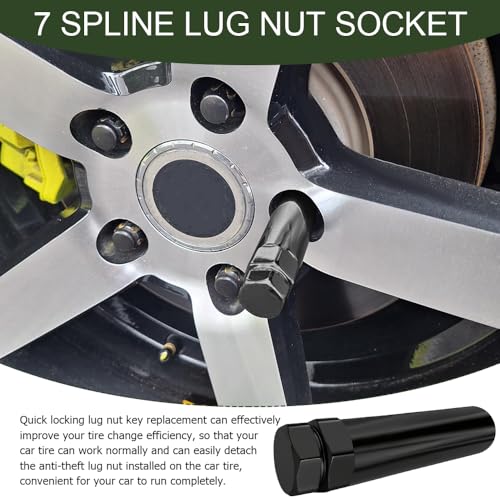 6 Spline Lug Nut Socket, Black Spline Locking Lug Nut Removal Tool, Car Drive Tuner Socket Key, Wheel Lock Removal Kit for 21mm/13/16 Inch and 22mm/7/8 Inch Hex Socket Wrench (7 Spline) - color: 7 Spline