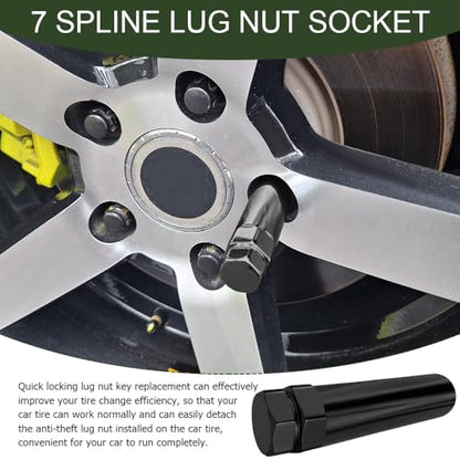 6 Spline Lug Nut Socket, Black Spline Locking Lug Nut Removal Tool, Car Drive Tuner Socket Key, Wheel Lock Removal Kit for 21mm/13/16 Inch and 22mm/7/8 Inch Hex Socket Wrench (7 Spline) - color: 7 Spline