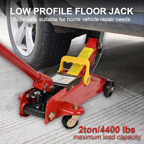 AA095 2 Ton Hydraulic Floor Jack, Low Profile Trolley Service Jack with 5.7"-13" Lifting Range, Heavy Duty Steel Car Jack for Garage & Repair, Red - color: Red, style: 2 ton