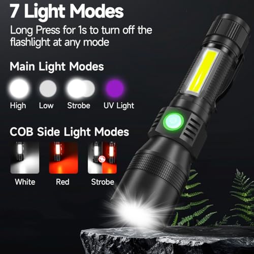 AdamStar Black Light Flashlight, 3 in-1 Rechargeable Flashlights, UV Light Magnetic LED Flashlight High Lumens, 7 Mode Camping Waterproof Flashlight for Pet Urine Detection, Include case - color: 1pack flashlight with case